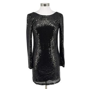 Chi Chi London Women’s Black Sequin Long Sleeve Mini Dress Stretch Size 4 New